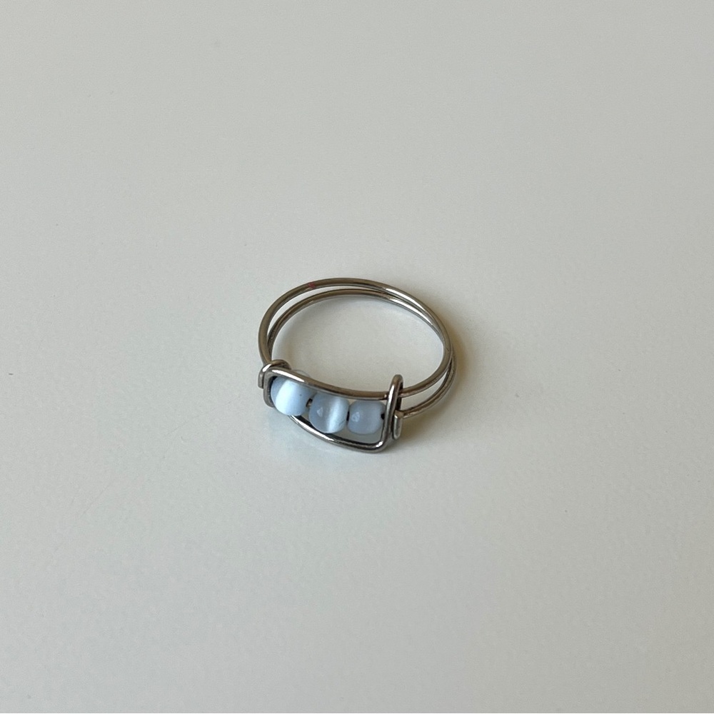 Handmade Sterling Silver Wire Wrapped Ring + Blue Cat Eye Beads | NWOT